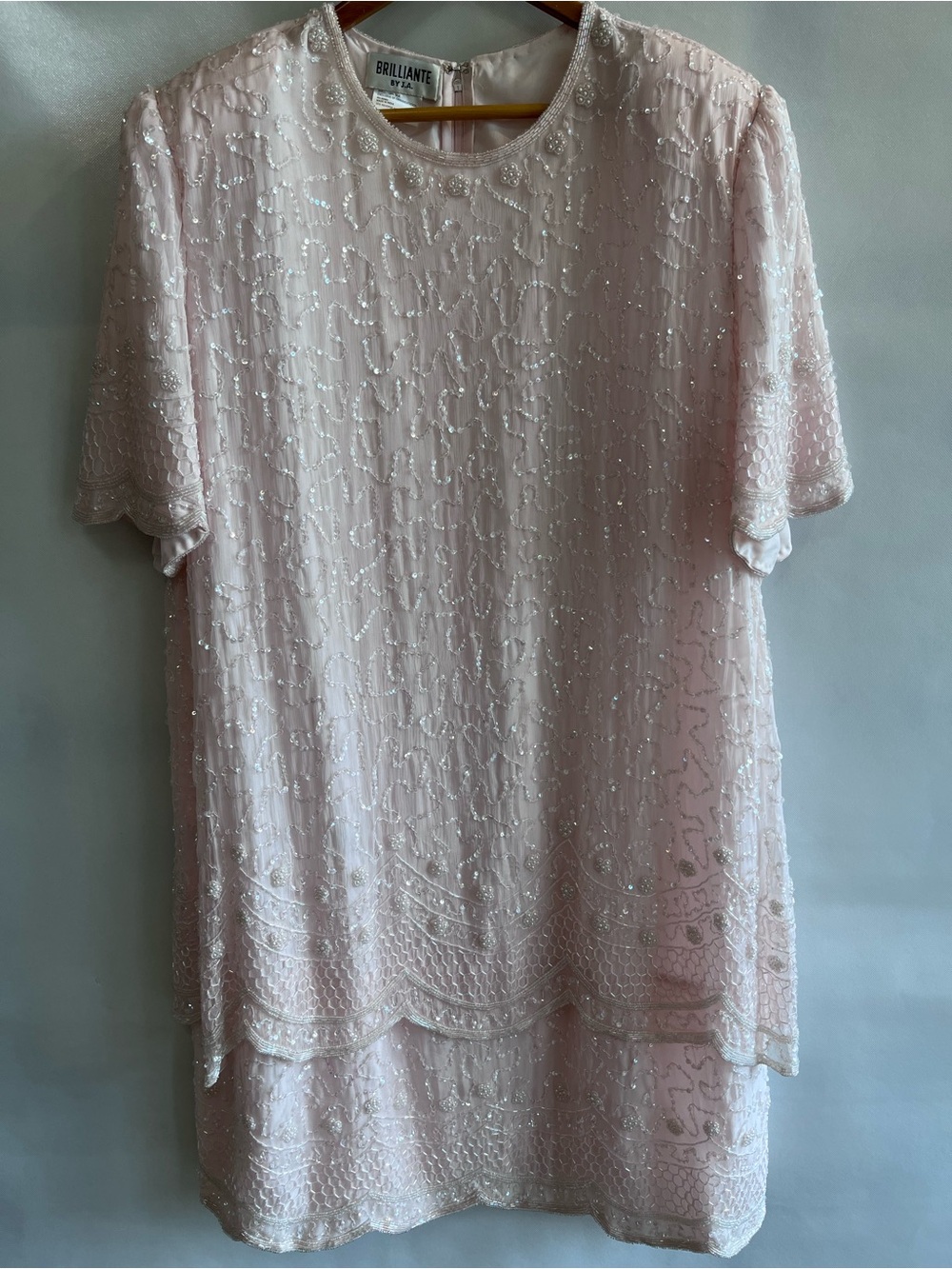 Vintage Brilliante By J.A. Pink Silk Sequin Beaded Cocktail Dress